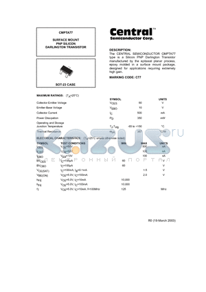 CMPTA77 datasheet - SURFACE MOUNT PNP SILICON DARLINGTON TRANSISTOR