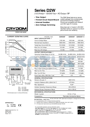 D2W203F-11 datasheet - 2-3.5 Amps 120/240 Vac AC Output SIP