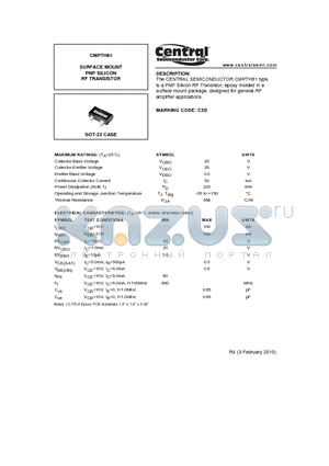 CMPTH81_10 datasheet - SURFACE MOUNT PNP SILICON RF TRANSISTOR