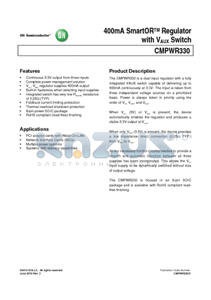 CMPWR330 datasheet - 400mA SmartOR Regulator with VAUX Switch