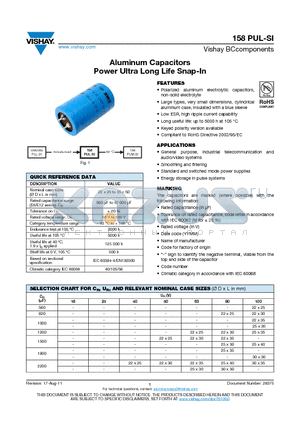 158PUL-SI_11 datasheet - Aluminum Capacitors Power Ultra Long Life Snap-In