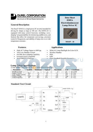 D305A datasheet - Electroluminescent Lamp Driver IC