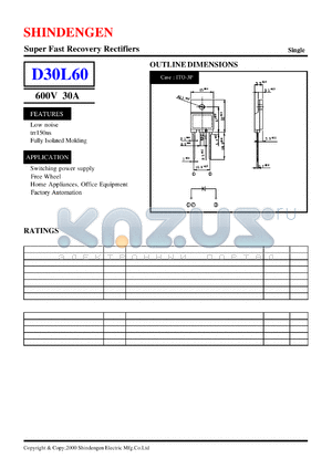 D30L60 datasheet - Super Fast Recovery Rectifiers(600V 30A)