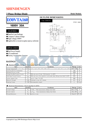 D30VTA160 datasheet - 3 Phase Bridge Diode(1600V 30A)