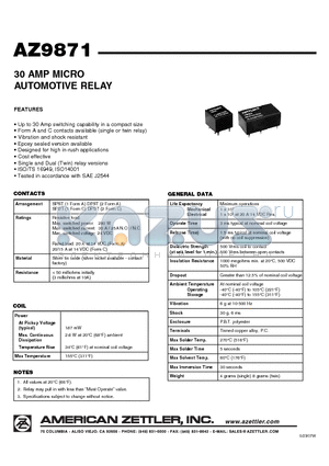 AZ9871 datasheet - 30 AMP MICRO AUTOMOTIVE RELAY
