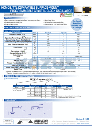 AP7S datasheet - HCMOS/TTL COMPATIBLE SURFACE-MOUNT PROGRAMMABLE CRYSTAL CLOCK OSCILLATOR