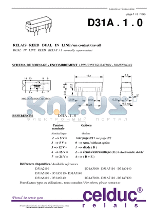 D31A6110 datasheet - DUAL IN LINE REED RELAY / 1 normally open contact