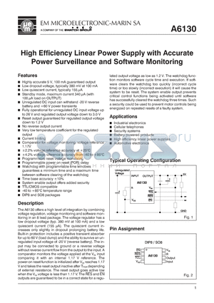 A6130 datasheet - High Efficiency Linear Power Supply with Accurate Power Surveillance and Software Monitoring