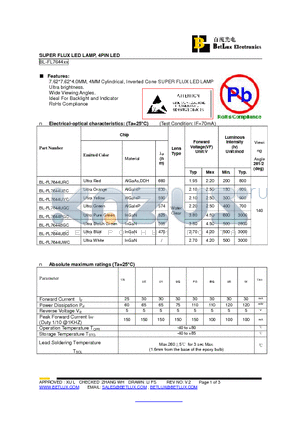 BL-FL7644BGC datasheet - SUPER FLUX LED LAMP, 4PIN LED