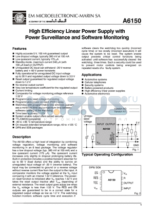 A6150A1XDL8A datasheet - High Efficiency Linear Power Supply with Power Surveillance and Software Monitoring