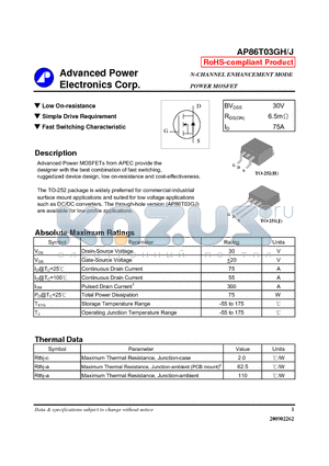 AP86T03GH datasheet - Low On-resistance, Simple Drive Requirement