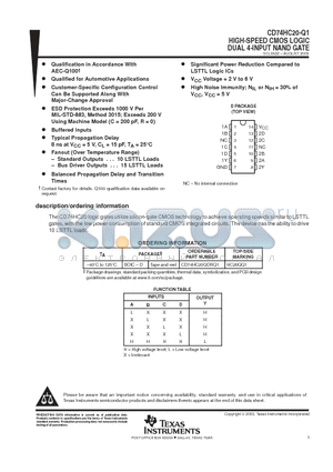 CD74HC20QM96Q1 datasheet - HIGH-SPEED CMOS LOGIC DUAL 4-INPUT NAND GATE