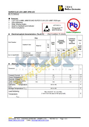 BL-FL7680RGBC datasheet - SUPER FLUX LED LAMP, 4PIN LED