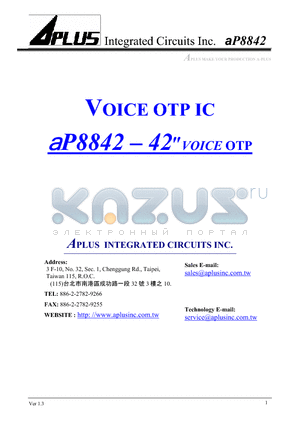 AP8842 datasheet - 42 sec VOICE OTP