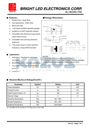 BL-HB336A-TRB datasheet - Super Blue Suitable for all SMT assembly methods.