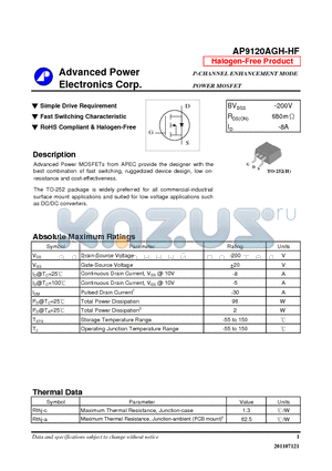 AP9120AGH-HF datasheet - N-CHANNEL ENHANCEMENT MODE POWER MOSFET