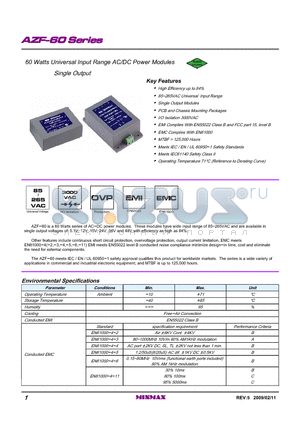 AZF-60S051 datasheet - 60 Watts Universal Input Range AC/DC Power Modules