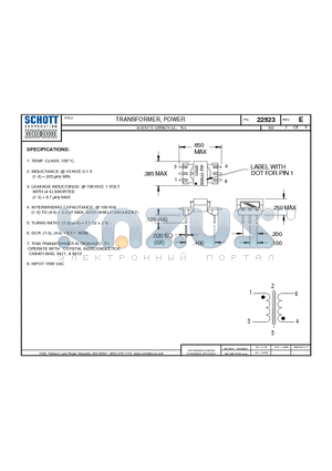 22523 datasheet - TRANSFORMER, POWER