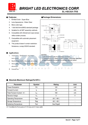 BL-HB536A-TRB datasheet - Super Blue Suitable for all SMT assembly methods.