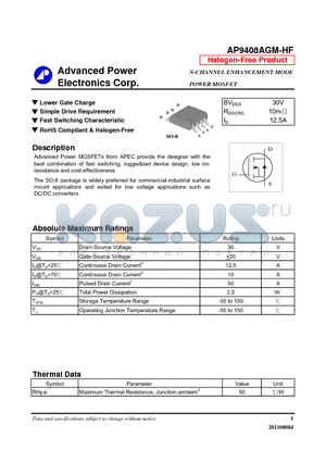 AP9408AGM-HF datasheet - Simple Drive Requirement, Fast Switching Characteristic
