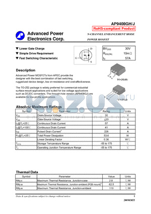 AP9408GH datasheet - Lower Gate Charge, Simple Drive Requirement