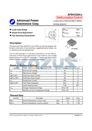 AP9412GH datasheet - Lower Gate Charge, Simple Drive Requirement