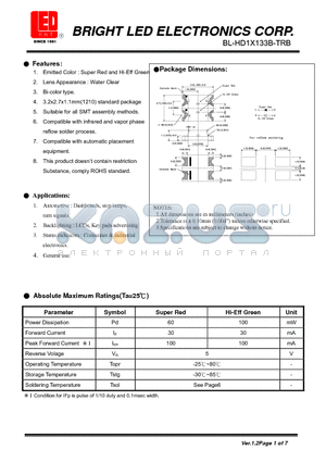 BL-HD1H133B-TRB datasheet - Super Red and Hi-Eff Green Suitable for all SMT assembly methods.