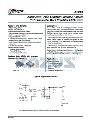 A6213 datasheet - The A6213 is a single IC switching regulator that provides constant-current output to drive high-power LEDs.