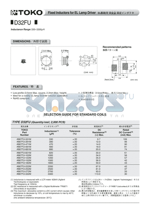 D32FU datasheet - Fixed Inductors for EL Lamp Driver