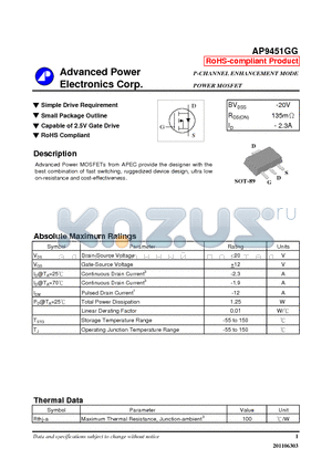 AP9451GG datasheet - Simple Drive Requirement, Small Package Outline