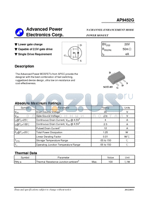 AP9452G datasheet - N CHANNEL ENHANCEMENT MODE POWER MOSFET