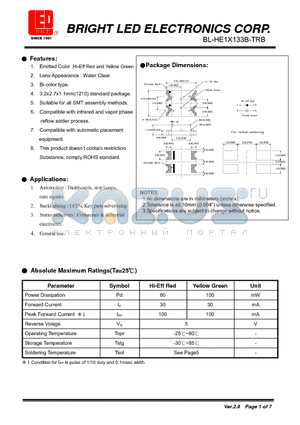 BL-HE1X133B-TRB datasheet - Hi-Eff Red and Yellow Green Suitable for all SMT assembly methods.