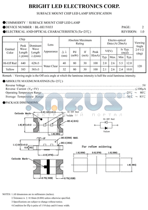 BL-HE1Y033-TRB datasheet - SURFACE MOUNT CHIP LED LAMPS SPECIFICATION