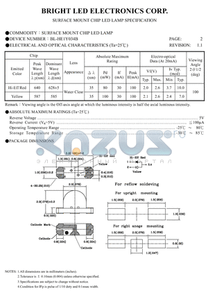 BL-HE1Y034B-TRB datasheet - SURFACE MOUNT CHIP LED LAMPS SPECIFICATION