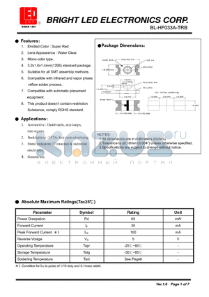 BL-HF033A-TRB datasheet - Super Red Suitable for all SMT assembly methods.