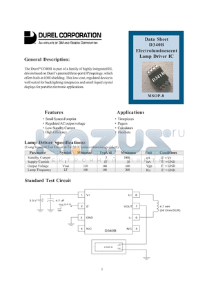 D340B datasheet - Electroluminescent Lamp Driver IC