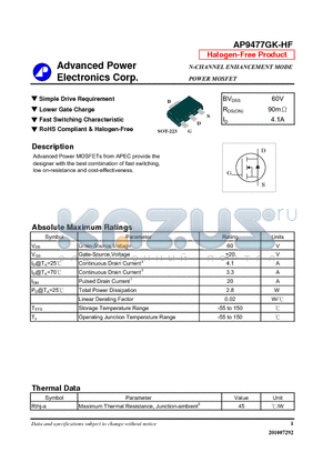 AP9477GK-HF datasheet - Simple Drive Requirement, Fast Switching Characteristic