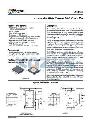 A6268KLPTR-T datasheet - The A6268 is a DC-to-DC converter controller, providing a programmable constant current output for driving high power LEDs in series.