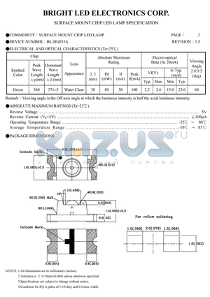 BL-HG033A-TRB datasheet - SURFACE MOUNT CHIP LED LAMPS SPECIFICATION