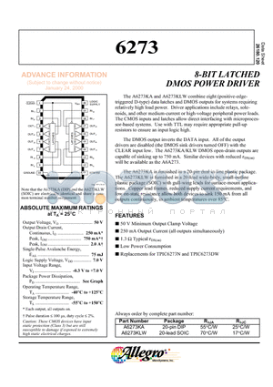 A6273KA datasheet - 8-BIT LATCHED DMOS POWER DRIVER