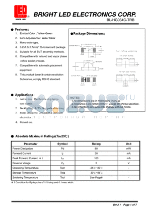 BL-HG034C-TRB datasheet - Yellow Green Suitable for all SMT assembly methods.