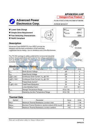 AP9563GH-HF datasheet - Lower Gate Charge, Simple Drive Requirement