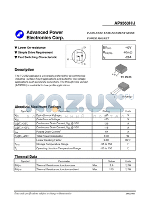 AP9563H datasheet - P-CHANNEL ENHANCEMENT MODE