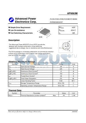 AP9563M datasheet - P-CHANNEL ENHANCEMENT MODE POWER MOSFET