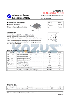 AP9564GM_10 datasheet - P-CHANNEL ENHANCEMENT MODE POWER MOSFET