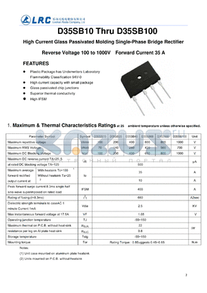 D35SB40 datasheet - High Current Glass Passivated Molding Single-Phase Bridge Rectifier