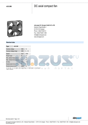 4312MV datasheet - DC axial compact fan