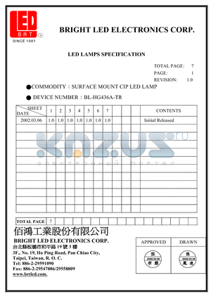 BL-HG436A-TR datasheet - SURFACE MOUNT CHIPLED LAMP SPECIFICATION