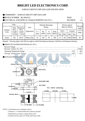 BL-HG633A-TRB datasheet - SURFACE MOUNT CHIP LED LAMPS SPECIFICATION