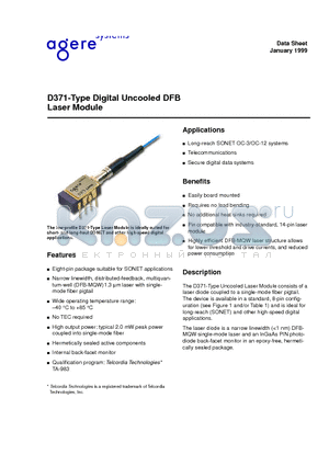 D371 datasheet - D371-Type Digital Uncooled DFB Laser Module